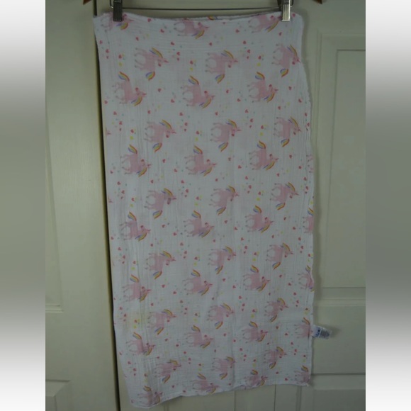 Lollypop Unicorn Rainbow Baby Swaddle Blanket Hearts Pink White Yellow Muslin - Picture 4 of 9